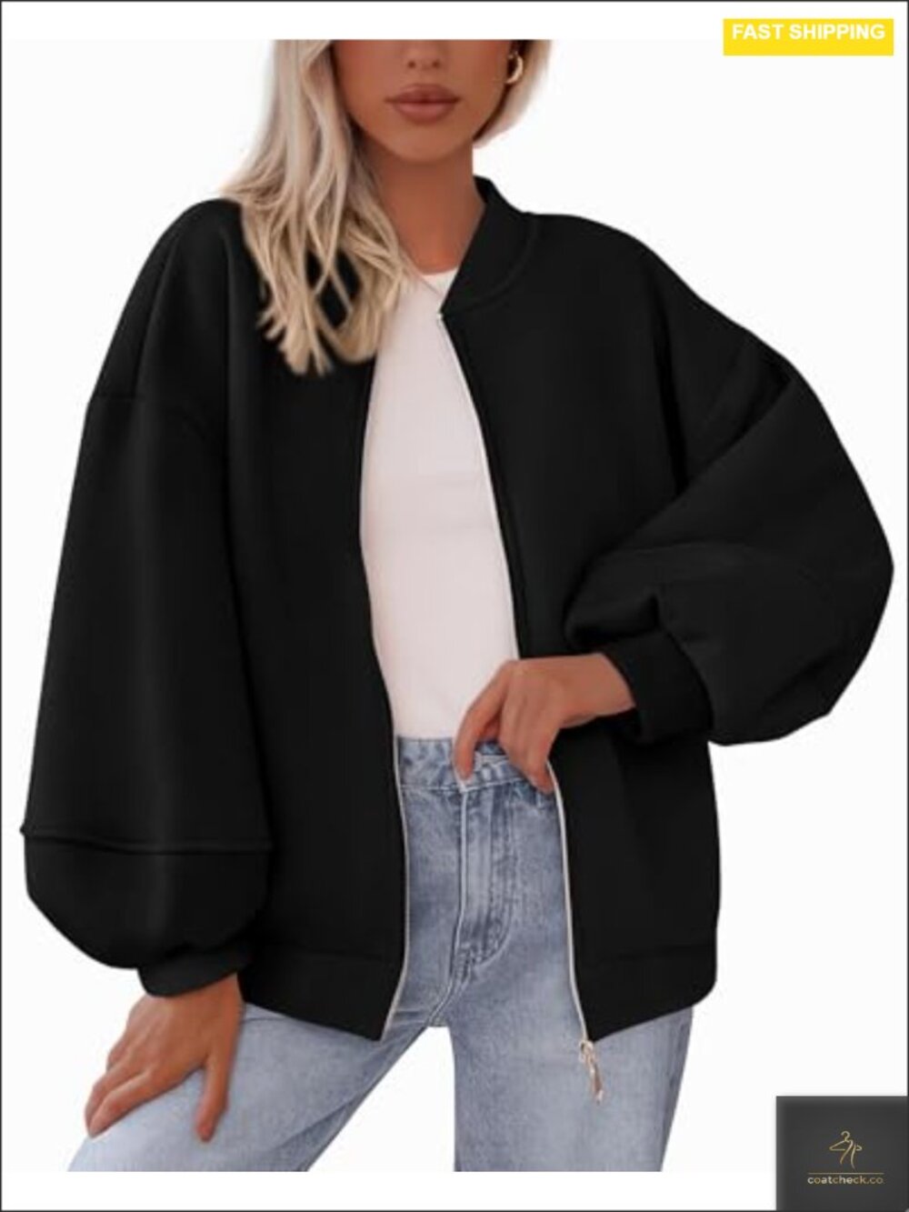 Oversized Zip Up Bomber Sweatshirt for Women Drop Shoulder